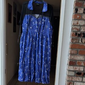 Torrid Blue Floral Long Sleeve Dress with Black Overlay